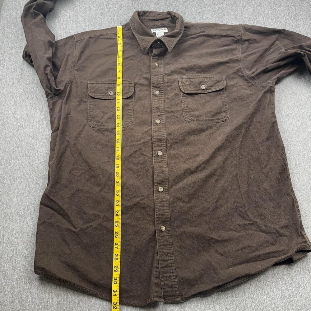 Carhartt Longsleeve Heavyweight Mens 2XL Brown Button Up Workwear S215 DKB - Picture 5 of 14
